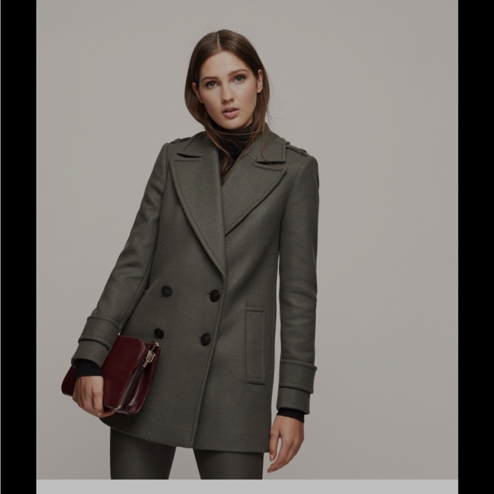 Reiss Charcoal Double-Breasted Pea Coat